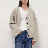 Cozy V Neck Button Front Wool and Alpaca Blend Oversized Long Sleeve Knit Cardigan